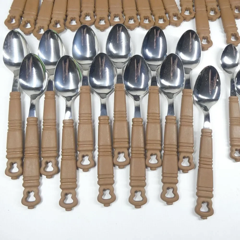 Grasoli Rustikal Germany Flatware Set 48pc Service for 12 MCM Faux Wood Handles